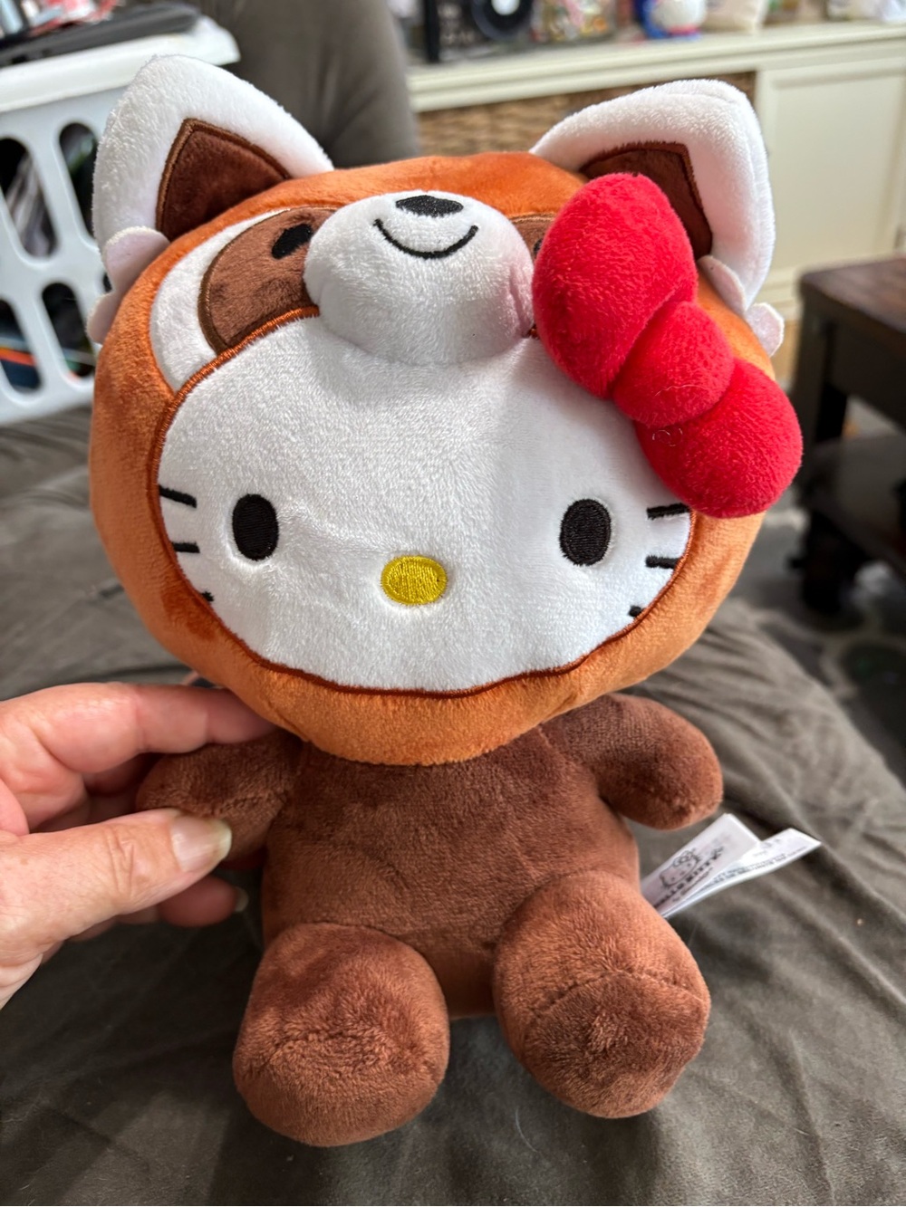 Hello Kitty Red Panda Racoon Plush Toy with Red Bow